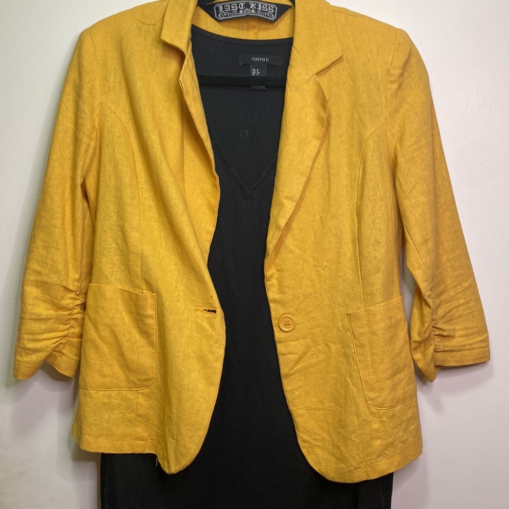 Golden Yellow Linen Blend 3/4 Sleeve Blazer